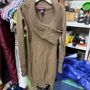 Say What? Tan Cowl Neck Sweater Dress